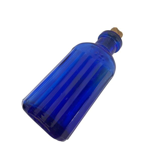 Ribbed Cobalt Poison Bottle Antique Blue American 1 Ounce Poison Bottle with Cor - Picture 2 of 11
